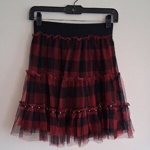 Place Red and Black Plaid Tiered Tulle Skirt
